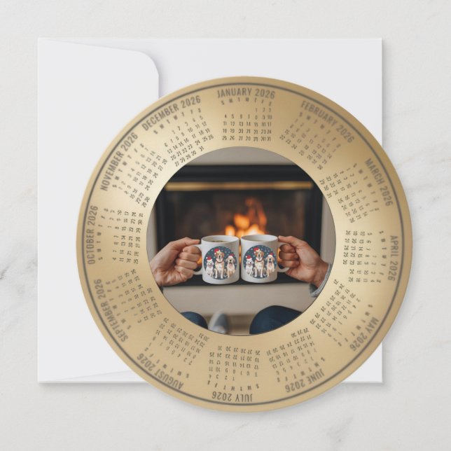 Cartão De Festividades 2026 Calendar Christmas with pets Holiday Card (Frente)