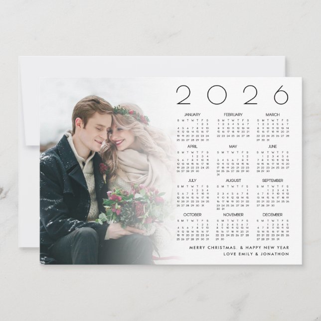 Cartão De Festividades 2026 Calendar Couple Photo Overlay Merry Christmas (Frente)