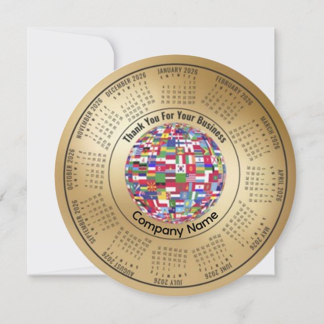 Cartão De Festividades 2026 Calendar Editable Thank You For Your Business (Verso)