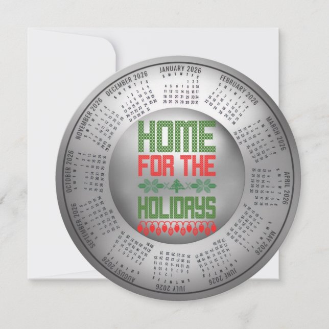 Cartão De Festividades 2026 Calendar Home For The Holidays Round Card (Frente)