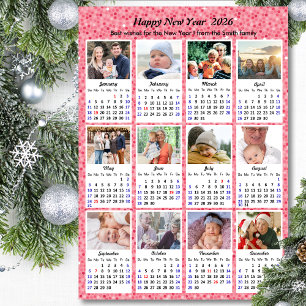 Cartão De Festividades 2026 Calendar Modern Family 12 Foto Festiva Rosa