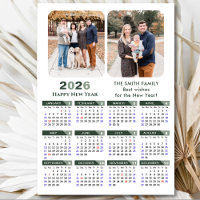 2026 Calendário Moderno Sábio Verde Minimalista 2