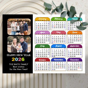 Cartão De Festividades 2026 Família de Calendários 2 Foto Moderna de Pret