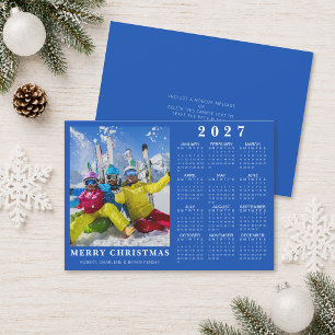 Cartão De Festividades 2026 FELIZ NATAL Foto Calendário 2027 Azul