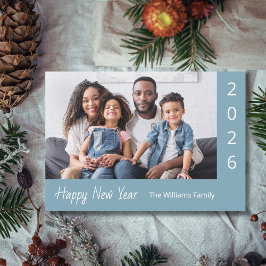 Cartão De Festividades 2026 Happy New Year Family Photo Blue Modern