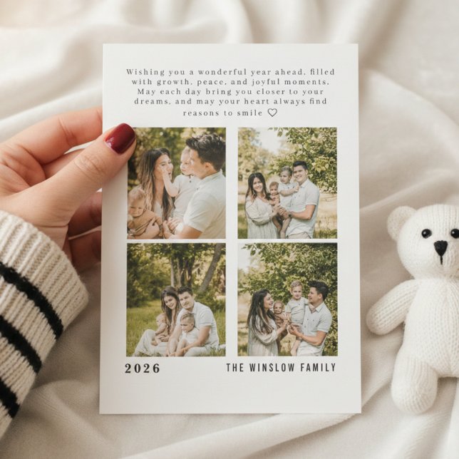 Cartão De Festividades 2026 Happy New Year Four Photo Family Collage Card (Criador carregado)