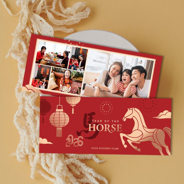 Cartão De Festividades 2026 Photos Gold Horse Chinese New Year Greeting (2026 Photos Gold Horse Chinese New Year Greeting Holiday Card)