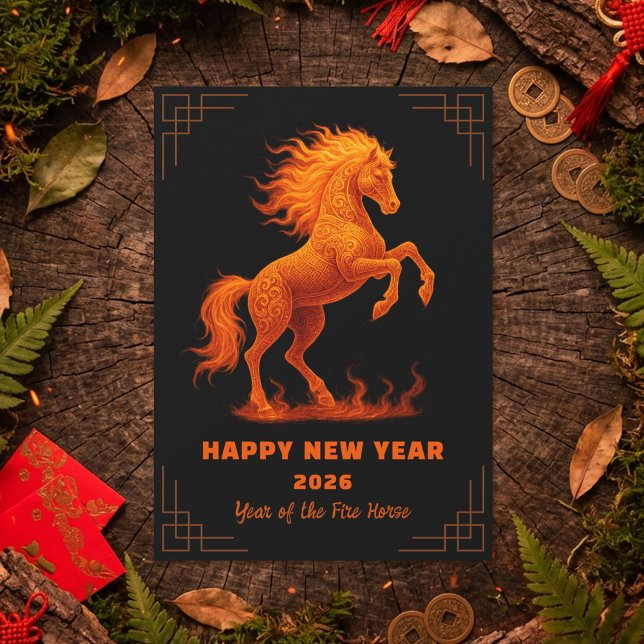Cartão De Festividades 2026 Year of the Fire Horse Chinese Zodiac (Criador carregado)