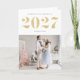 Cartão De Festividades 2027 Faux Dourado Brilho Moderno Feliz Ano Novo