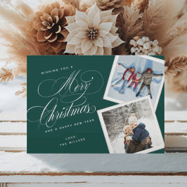 Cartão De Festividades 2 Colagem de Fotos Elegante Script Verde Branco