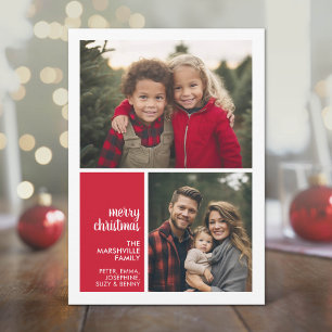 Cartão De Festividades 2 Colagem de Fotos Natal Minimalista vermelho Nata