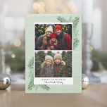 Cartão De Festividades 2 Destaques da borda branca de fotos com ramificaç<br><div class="desc">Use 2 figuras horizontais e faça um Cartões de natal exclusivo e de tendência com ramificações de pínus de aquarela branca como parte da borda. Ele tem um aspecto pintado sem gráficos de Natal extras. Se precisar mover alguma coisa,  clique no botão personalizar para fazer alterações.</div>