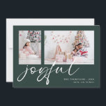 Cartão De Festividades 2 Foto 2025 Calendário Feliz Natal Verde<br><div class="desc">Escrito Moderno da família de fotos 2025 Calendário Feliz Natal Verde Escuro. Disponível digitalmente e impresso. Basta substituir as duas fotos de exemplo por suas próprias e personalizar com seus nomes. Joyful está em um script de jogo de na moda, em branco, que pode ser alterado para outra cor, se...</div>
