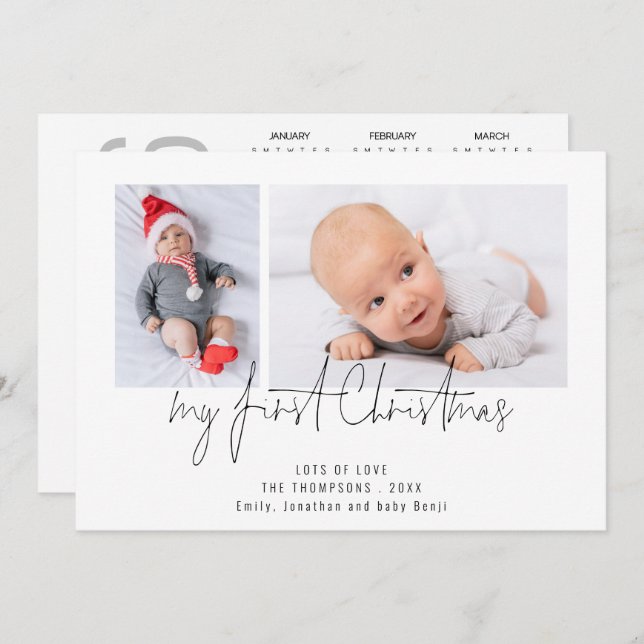 Cartão De Festividades 2 Foto 2026 Calendário Bebê Primeiro Natal (Frente/Verso)
