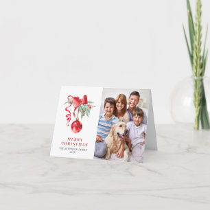 Cartão De Festividades 2 FOTO Elegante Ornament Vermelho Saudação de Nata