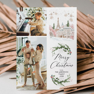Cartão De Festividades 2 Foto Feliz Natal Elegante Cena de inverno em Par
