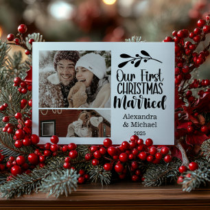 Cartão De Festividades 2 Foto Minimialista Nosso Primeiro Natal Casado