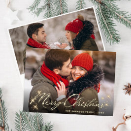 Cartão De Festividades 2 FOTO Ouro moderno Saudação de Natal