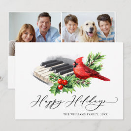 Cartão De Festividades 2 FOTO Red Cardeal Holly Berry Natal