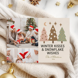 Cartão De Festividades 2 Foto Retro Winter Kisses & Snowflake Wish