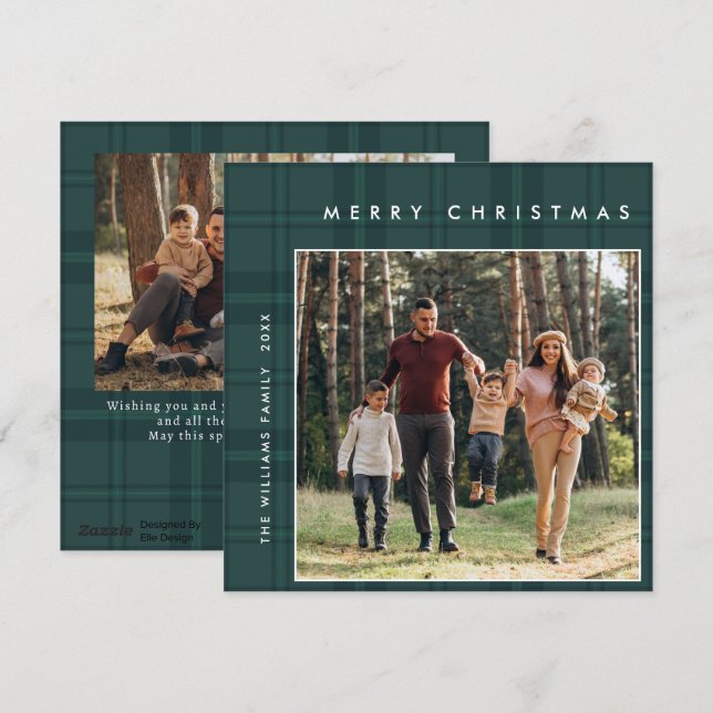 Cartão De Festividades 2 Foto Retro Xadrez de Natal Saudação (Frente/Verso)