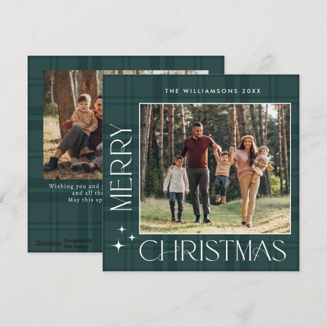 Cartão De Festividades 2 Foto Retro Xadrez de Natal Saudação (Frente/Verso)