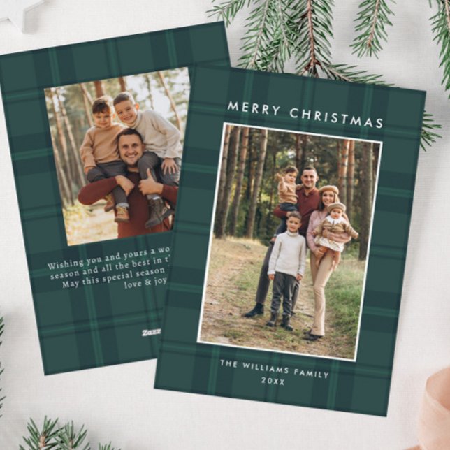 Cartão De Festividades 2 Foto Retro Xadrez de Natal Saudação (Criador carregado)