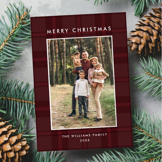 Cartão De Festividades 2 Foto Retro Xadrez de Natal Saudação (Criador carregado)