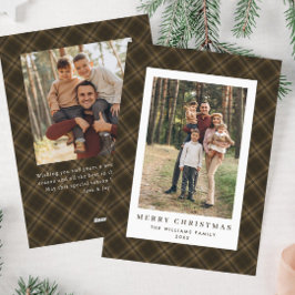Cartão De Festividades 2 Foto Retro Xadrez de Natal Saudação de Tartan