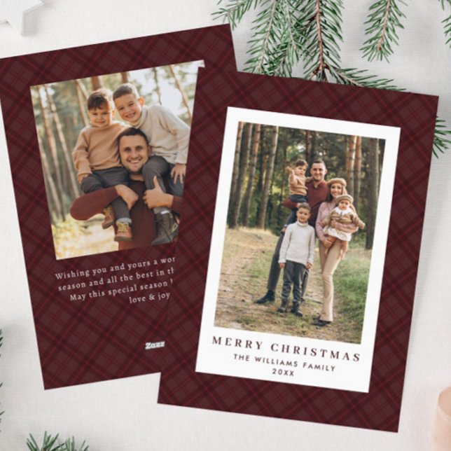 Cartão De Festividades 2 Foto Retro Xadrez de Natal Saudação de Tartan (Criador carregado)