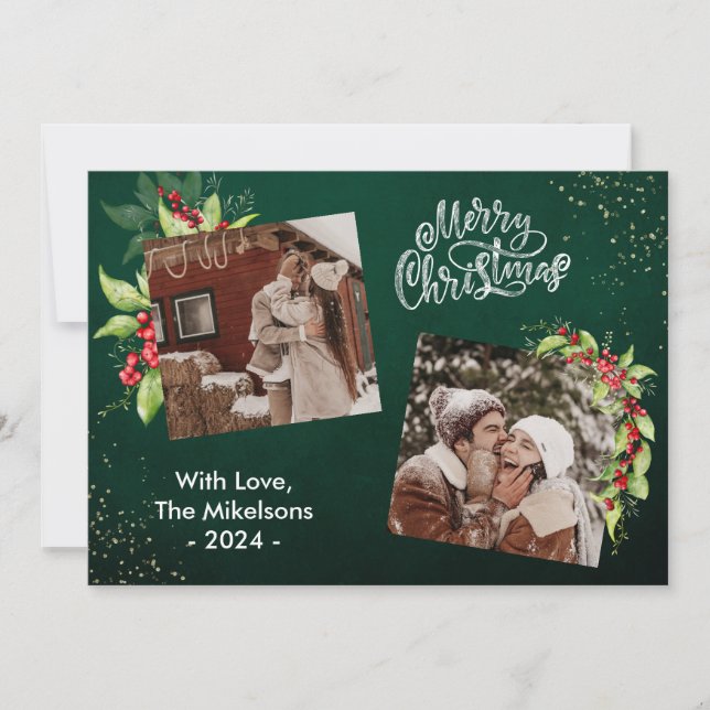 Cartão De Festividades 2 Foto: Saudações Holly Berries Natal (Frente)