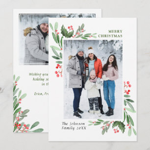Cartão De Festividades 2 FOTO Watercolor Mistletoe Holly Berry Natal