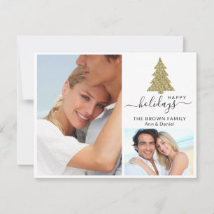 Cartão De Festividades 2 Fotografias Colagem Dourada Árvore de Natal Glit