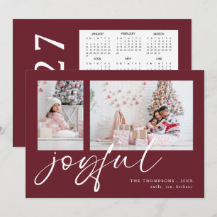 Cartão De Festividades 2 Fotos Calendário Natal Alegre 2027 Burgundy