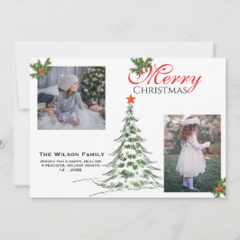 Cartão De Festividades 2 Fotos Feliz Natal & Galhos Verdes