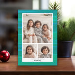 Cartão De Festividades 3 Colagem de Fotos - Blue Green Watercolor Natal<br><div class="desc">Use 3 fotos e faça um Cartões de natal único e moderno com um padrão verde azul no verso. Se precisar mover alguma coisa,  clique no botão personalizar para fazer alterações.</div>