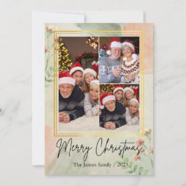 Cartão De Festividades 3 colagem de fotos Natal verde vintage dourado