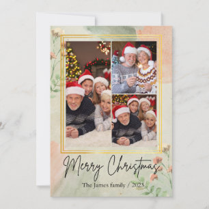 Cartão De Festividades 3 colagem de fotos Natal vintage verde dourado