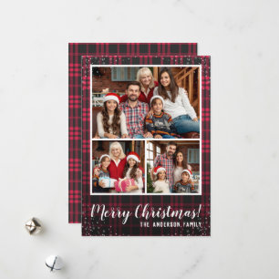 Cartão De Festividades 3 Férias de Natal Russo da Xadrez Vermelha