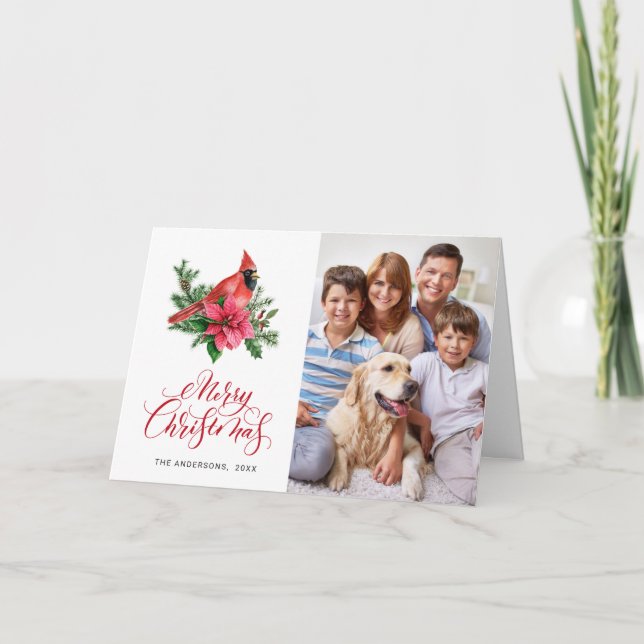 Cartão De Festividades 3 FOTO Aquarela Vermelha Cardinha Saudação de Nata (Frente)