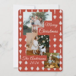 Cartão De Festividades 3 Foto Árvore de Natal Vermelha + Branca de Férias