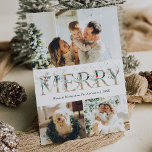 Cartão De Festividades 3 Foto Dourada e verde Feliz Natal Botânico<br><div class="desc">Cartão Elegante de 3 fotos,  com aparência limpa e moderna,  com gráficos dourados e verdes,  com padrão botânico de ouro de inverno.</div>