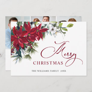 Cartão De Festividades 3 FOTO Elegante Poinsettia Saudação de Natal