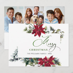 Cartão De Festividades 3 FOTO Elegante Saudação de Natal Poinsettia