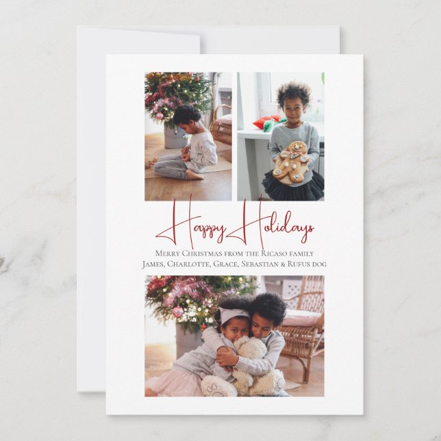 Cartão De Festividades 3 Foto Feliz Férias Natal Gnomo (Frente)