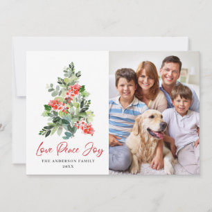 Cartão De Festividades 3 FOTO Holly Berry Árvore de Natal Saudação