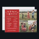 Cartão De Festividades 3 Foto Moderna Funny 12 Dias Vermelho Corona<br><div class="desc">Este cartão de férias de colagem de 3 fotos engraçado e moderno é perfeito para a época de Natal de 2020! É uma nova canção dos Doze Dias de Natal, com os Doze Dias de Corona! A maior parte do texto pode ser personalizada, se desejado, se você quiser que o...</div>