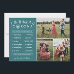 Cartão De Festividades 3 Foto Moderna Funny Doze Dias Corona Teal<br><div class="desc">Esta engraçada e moderna carta de 3 fotos de colagem é perfeita para a época de Natal de 2020! É uma nova versão da canção dos Doze Dias de Natal, com os Doze Dias de Corona! A maioria do texto pode ser personalizada, se desejado, se você quiser que o cartão...</div>