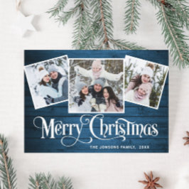 Cartão De Festividades 3 FOTO Natal Russo Blue Wood Saudação