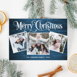 Cartão De Festividades 3 FOTO Natal Russo Blue Wood Saudação